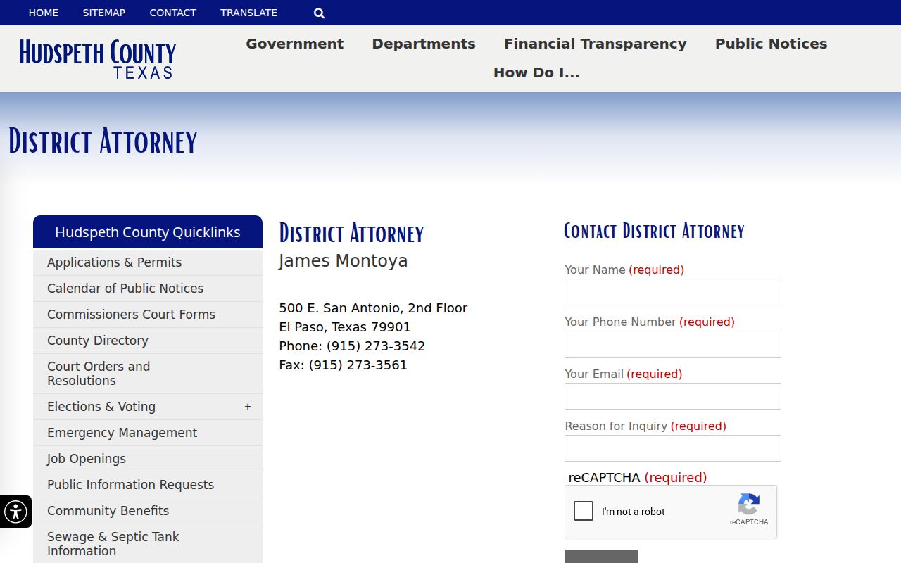 Dell City criminal records and Hudspeth County District Attorney page
