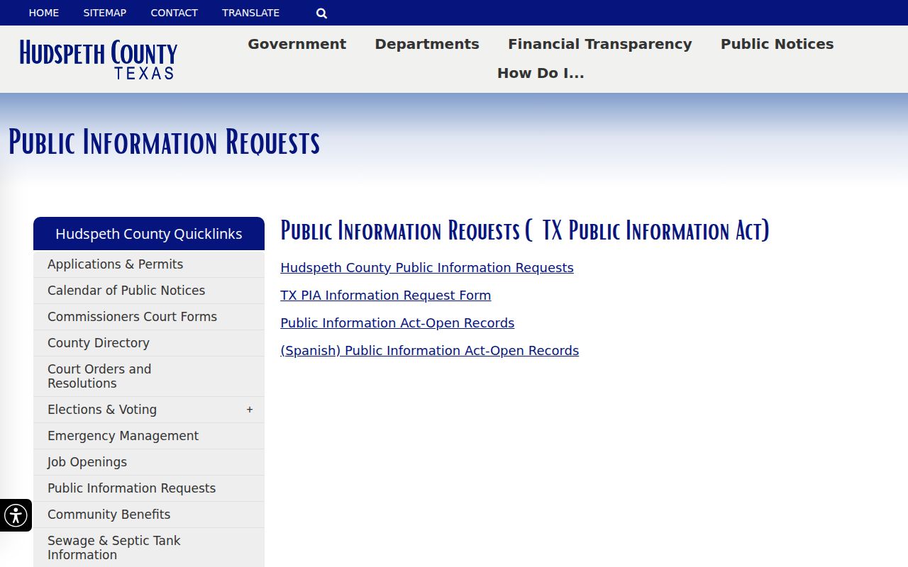 Hudspeth County public information request hub for arrest records