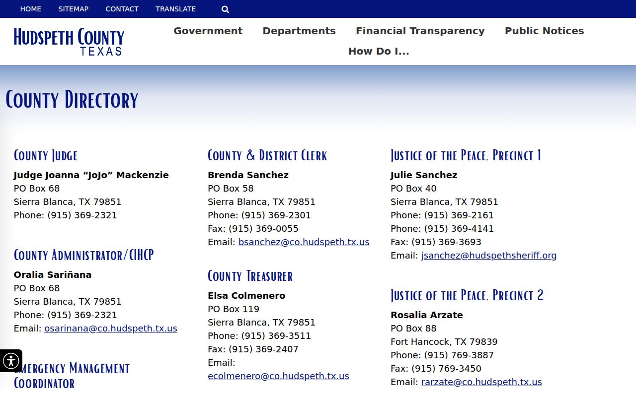Hudspeth County criminal records offices in the county directory