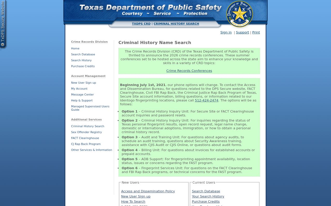 Texas DPS search for Hudspeth County criminal history records