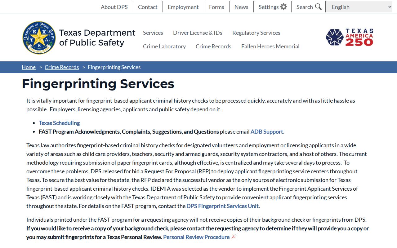 DPS fingerprint services for correcting Hudspeth County criminal history