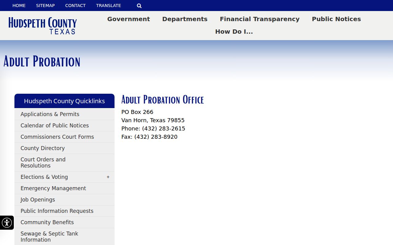 Hudspeth County adult probation criminal supervision records