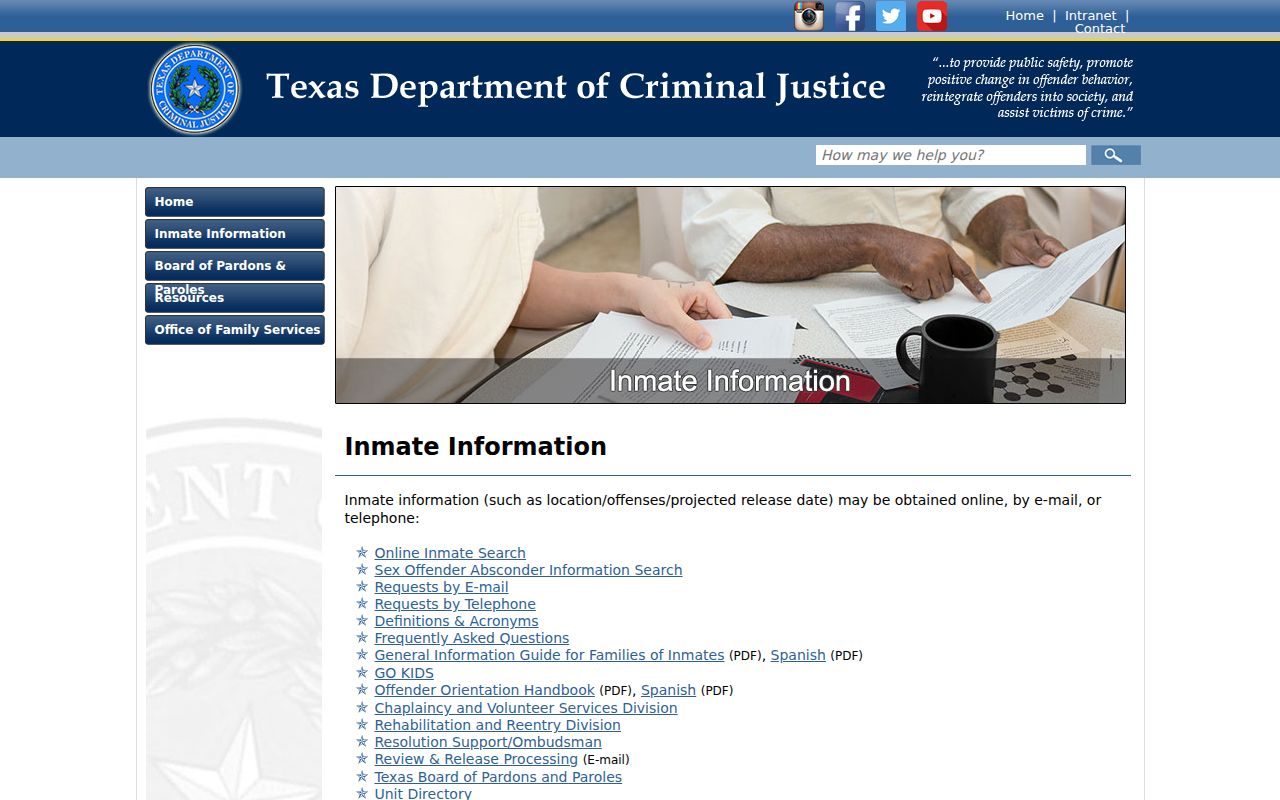 TDCJ inmate search for Hudspeth County criminal custody records