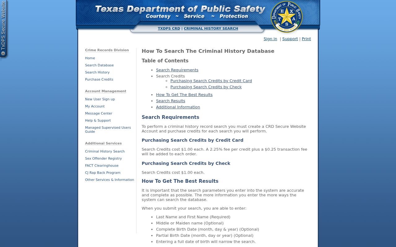Hudspeth County sex offender lookup compared with DPS criminal history search
