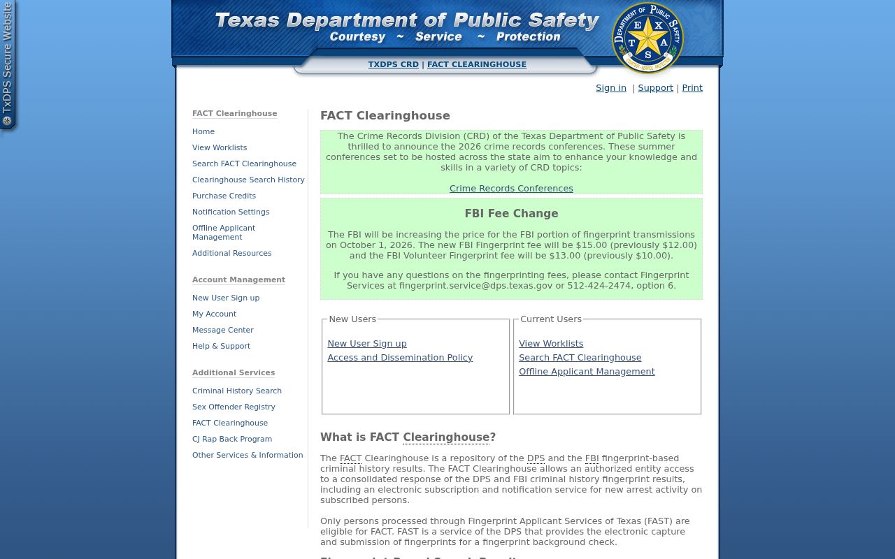 Hudspeth County sex offender records and DPS FACT system